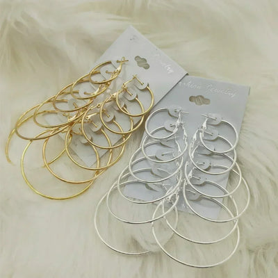 6Pairs Hoop Earrings Set Big Circle Earrings Jewelry for Women Girls Ear Clip Punk Style Earrings Fashion Jewelry Accessories