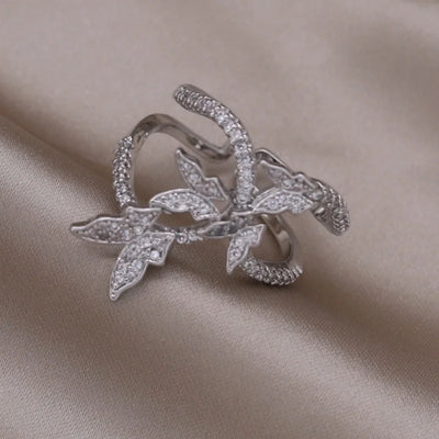 Korea's new fashion jewelry 14K gold plated simple double love crystal ring elegant women's daily opening ring accessories