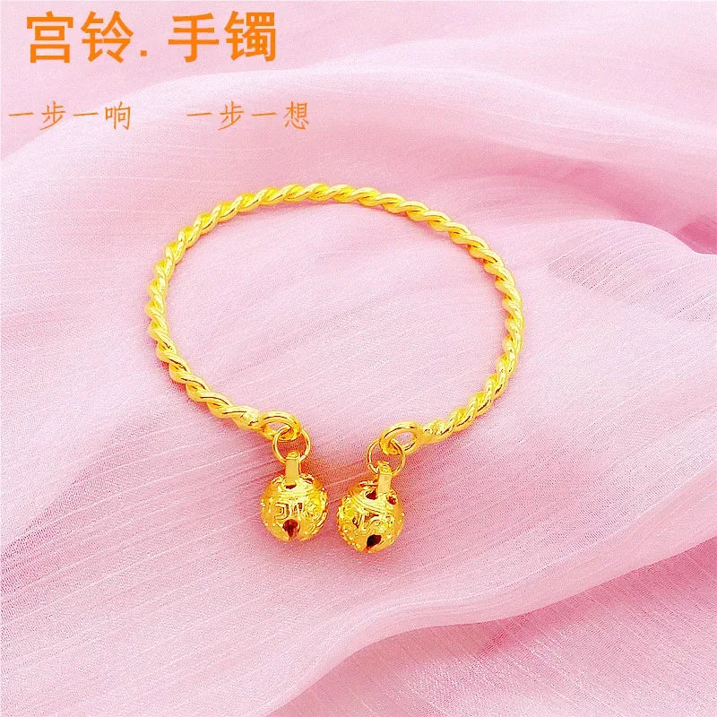 9999 real gold 24 K Bell bracelet Palace ancient style bracelet bell opening