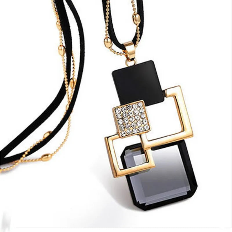 Fashion Women Collier Femme Crystal Gray Blue Color Geometric Statement Colar Long Necklaces&Pendants for Jewelry Bijoux