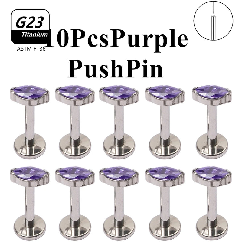 Wholesale Lot10PCS G23 Titanium Internally Threaded Push Pin Body Piercing Jewelry Nose Ring Earrings Stud CZ Ear Helix Pierc