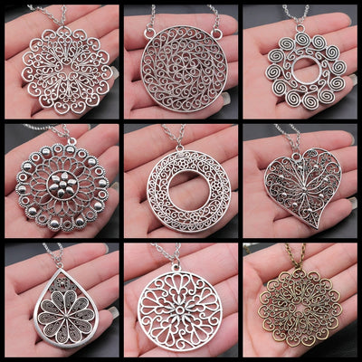 Bohemia Creative Party Jewelry Accessories Gift Mandala Pattern Pendant Necklace For Women Long Chain Necklace