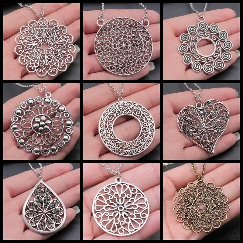 Bohemia Creative Party Jewelry Accessories Gift Mandala Pattern Pendant Necklace For Women Long Chain Necklace