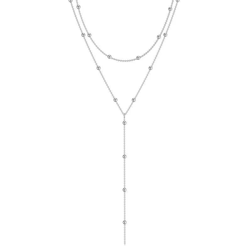 Golden Plated Lariat Necklace for Women Fashion Double Laryered Long Chain Drop Pendant Choker Necklaces Fashion Gifts