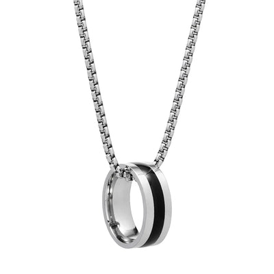 1pc Stainless Steel  Rings Pendant Necklace, Long Sweater Chain, Punk Hip Hop Jewelry Accessories For Boys