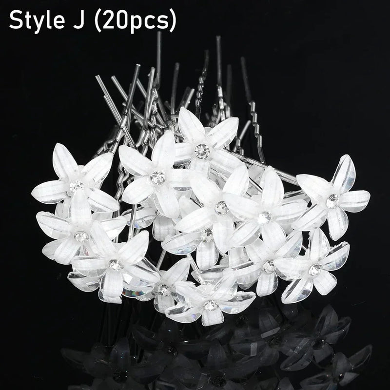 Elegant Pearl Crystal Hairpin Wedding Bridal U-shaped Metal Hair Comb Forks for Women Hairstyle Clips Jewelry Accessories 20pcs