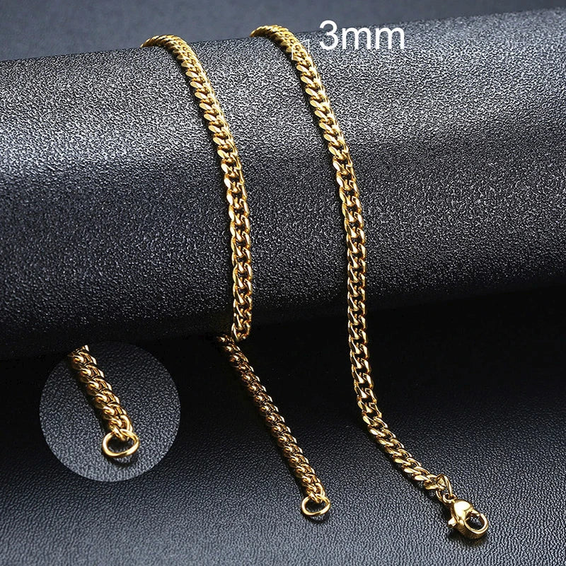 3-11mm Cuban Chain Necklaces for Men Women,Punk Stainless Steel Curb Link Chain Collar,Jewelry Gift for Dad Husband BFF Birthday