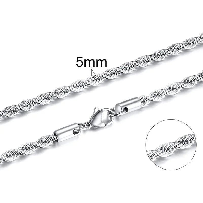 304 Stainless Steel Twist Rope Chain Necklace for Men Women PVD Gold Plated 2 3 4 5mm Width Accessories Wholesale