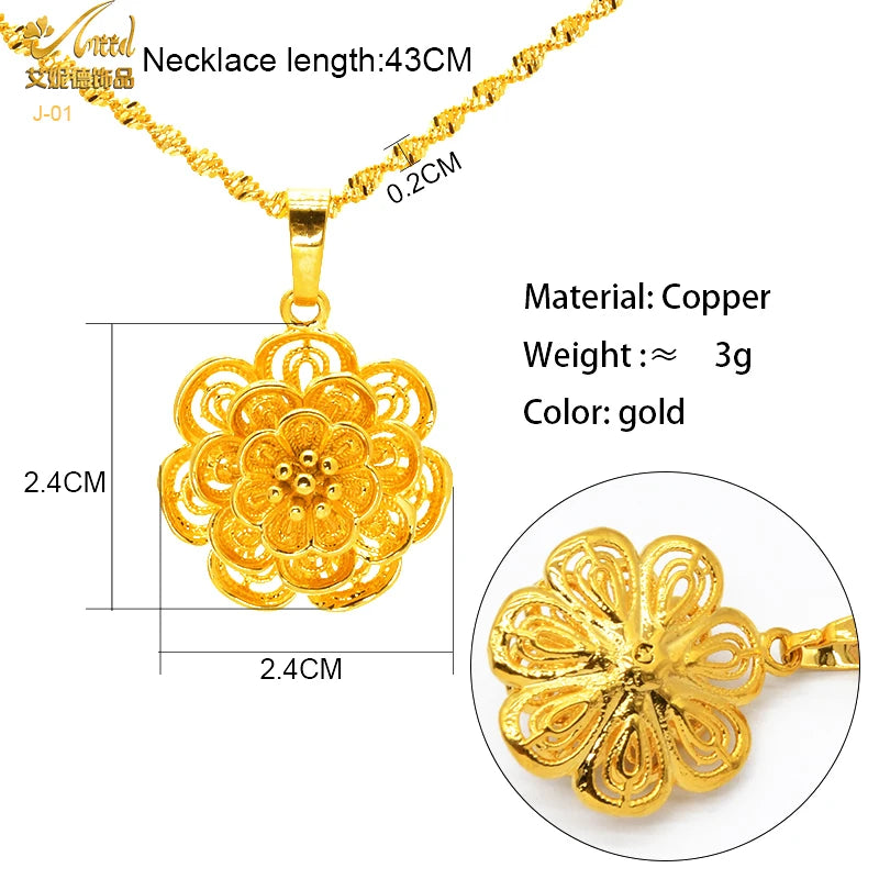 ANIID Dubai Golden Necklace Nigerian Bridal Wedding Fashion Hollow Flower Chain Pendant Indian Arab Kids Jewellery For Girls