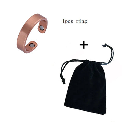 Set Pure Copper Bracelets and Rings Simplicity Cuff Magnetic Bangles for Women Men Arthritis Health Solid Copper Jewelry