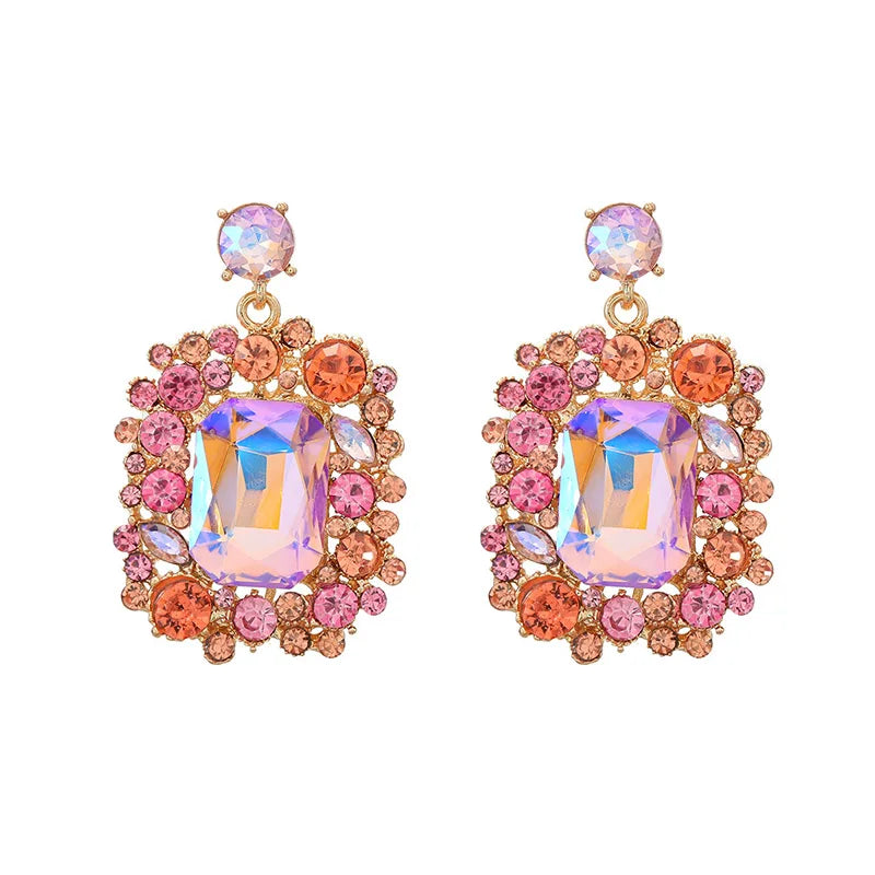 Large Heavy Colorful Glass Stones Earrings For Women Big Statement Dangle Post Fashion Jewelry Trendy Square New Styles MQ106