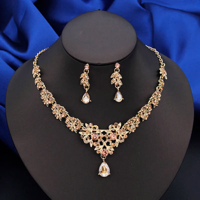 Elegant Red Bride Jewelry Sets for Women Choker Necklace Set Dangle Earrings Wedding Bridal Jewellry Set Fashion Accessories