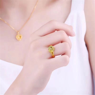 24k Gold Plated Heart Finger Rings for Women Wedding Band Engagement Jewelry Valentine's Day Gifts Wholesale