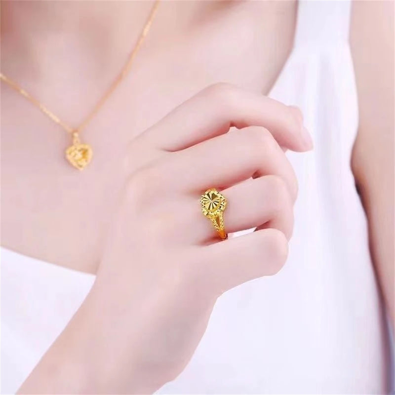 24k Gold Plated Heart Finger Rings for Women Wedding Band Engagement Jewelry Valentine&