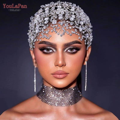 TOPQUEEN Bride Rhinestone Headband Earring Set Luxury Crystal Wedding Headband Wholesale Headpieces Hair Accessories HP240