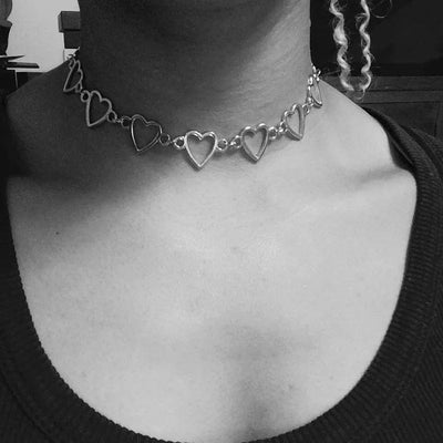 Independent Gothic Metal Hollow Connecting Heart Neck Chains Choker Collar Necklace Women's Egirl Cosplay Aesthetic Jewelry