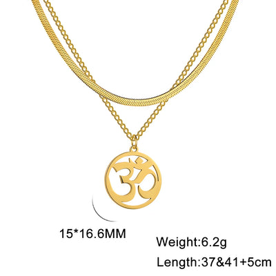 Lucktune OM Yoga Chakra Pendant Necklace Stainless Steel Buddhism Hindu Amulet Choker Chain Necklace for Women Men Retro Jewelry