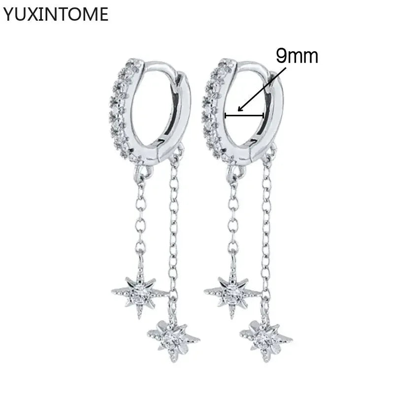 925 Sterling Silver Ear Needle Fashion Hoop Earrings White Crystal Luxury Women&