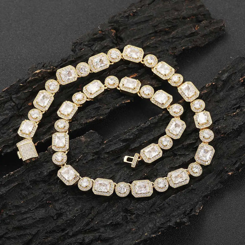 Bling Luxury Paved Zircon Men Iced Out Cuban Cluster Chain for Women Hip Hop Icy Round Square Tennis Chain Choker Jewelry