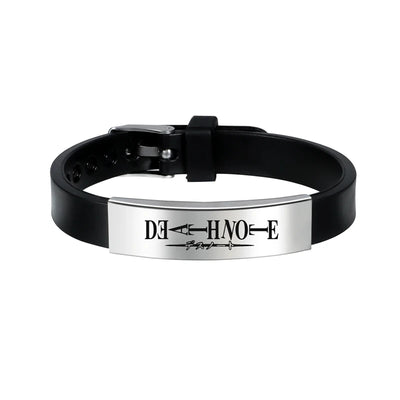 Anime Dea-th No-te Black Silicone Cuff Bangle Stainless Steel Bracelets Gift Jewelry for Women and Men Fans Collection