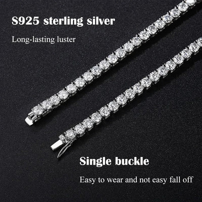 FEOBUR 3/4/5mm Real Moissanite Tennis Necklace for Women Men S925 Silver Full Diamond Neck Chains Party Trendy Jewelry Gift