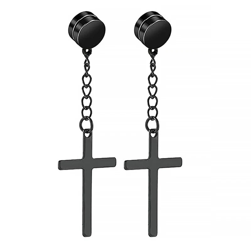 1 Pairs of Magnetic Clip Earrings Stainless Steel Stud Earrings for Men Women Black CZ Magnet Non-piercing Clip Earring Set