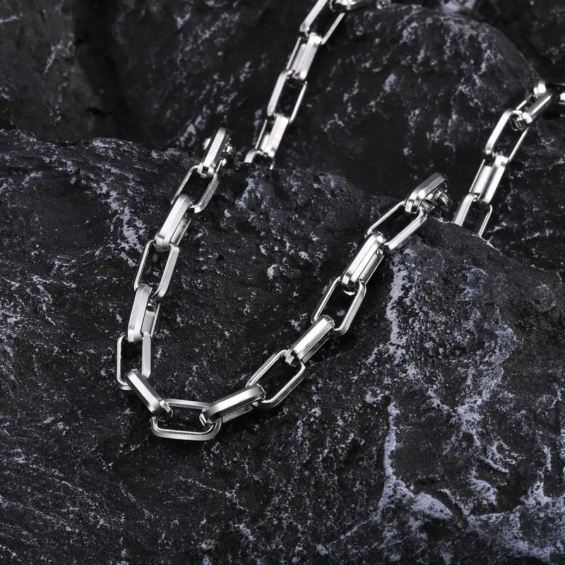 Chunky Rectangle Chain Necklaces for Men Boys,50/55/60 cm Stainless Steel Square Chain Collar,Cool Punk Jewelry Gifts