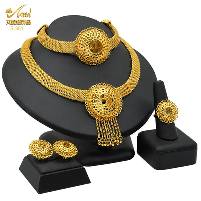 ANIID Womens Ethiopian Gold Color Jewelry Set Bridal Dubai Jewellery Wedding Brazilian Eritrean African Earring Necklaces Set