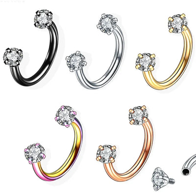 1PC Stainless Steel Crystal Hoop Ring Piercing Nose Ear belly Rings Women Men Cartilage Helix Earrings Daith Piercing Jewelry