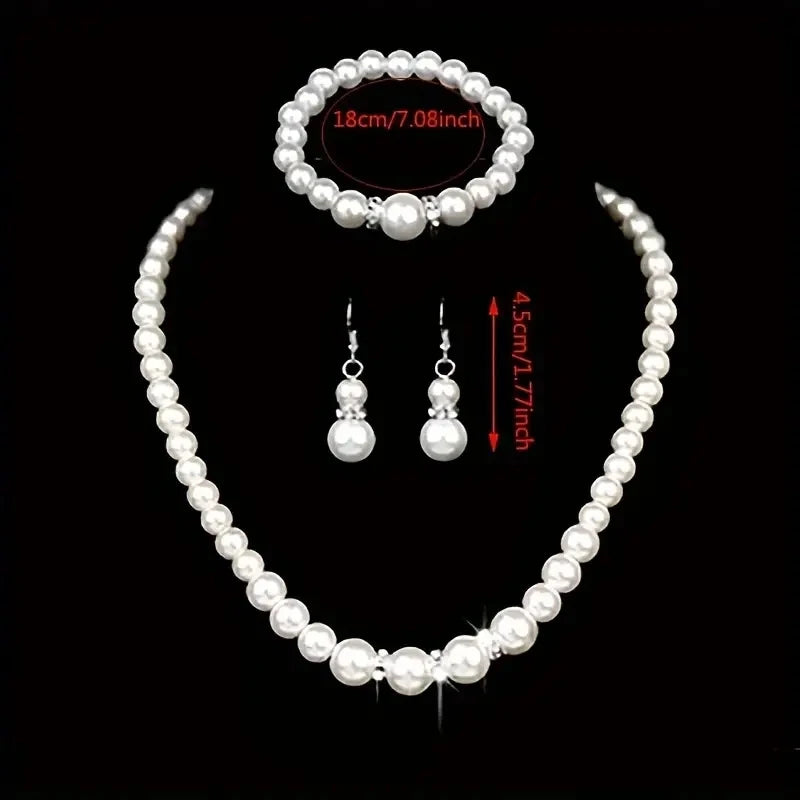 Fashion Pearl Jewelry Set Simulated Pearl Double Layer Luxury Earrings Necklace Wedding Everyday Versatile Necklace Bracelet Set