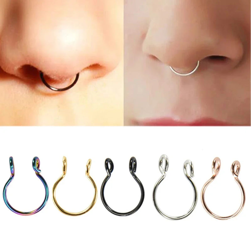 2 Sizes U Shaped Fake Nose Ring Hoop Septum Rings Stainless Steel Nose Piercing Fake Piercing Oreja Pircing Jewelry