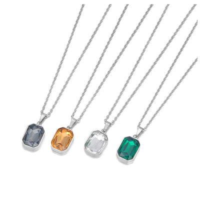 Lokaer Sparkling Stainless Steel Geometric Square Cubic Zirconia Crystal Pendant Necklace Jewelry For Women Free Shipping N23076