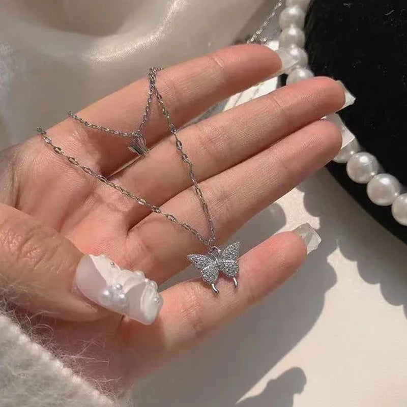 SUMENG 2024 Simple Double Layer Star Moon Charm  Multilayered Necklace Delicate Clavicle Chain Zircon For Women Fashion Jewelry