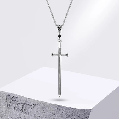 Vnox Mens Punk Rock Sword Cross Pendant Necklaces, Retro Gothic Long Dagger Knife Necklace Hip Hop Jewelry for Women Teens