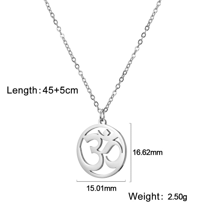 Lucktune OM Yoga Chakra Pendant Necklace Stainless Steel Buddhism Hindu Amulet Choker Chain Necklace for Women Men Retro Jewelry