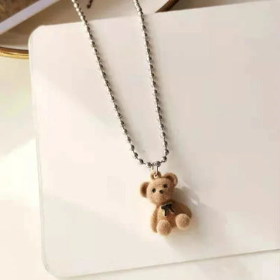 2024 Korean Fashion Cute Plush Bear Pendant Womens Necklace for Girls Female Bear Chain Necklaces Christmas Party Jewelry Set