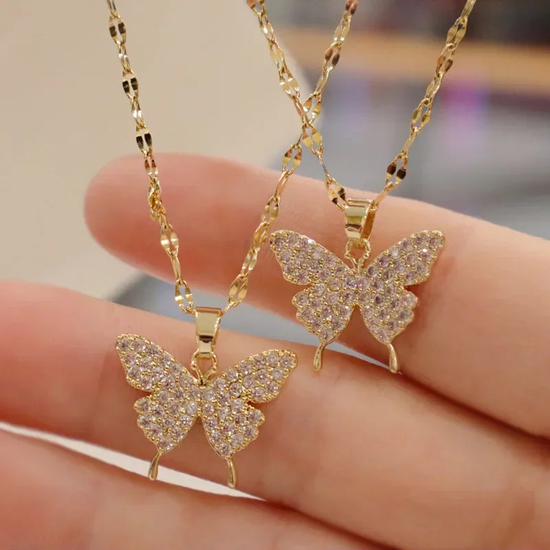 Ladies New Shiny Butterfly Necklace Exquisite Elegant Simple Clavicle Chain Necklace Jewelry for Ladies Gift