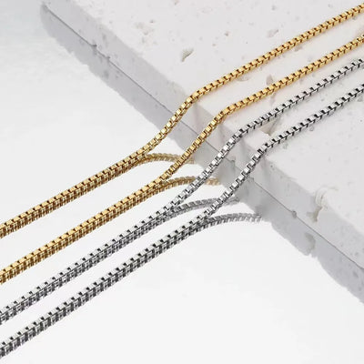 2mm Men Hip Hop Stainless Steel Basic Chain Necklace Simple Box Chain Street Wear Jewelry Women Fashion Accessories