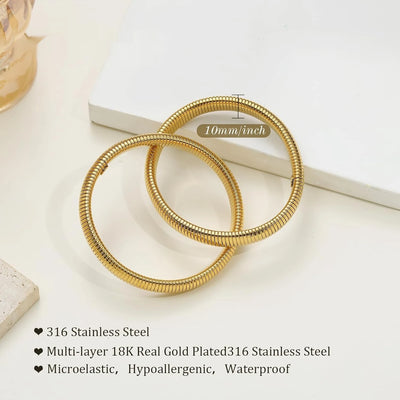 Gold Bangles for Women Chunky Stretch Bangles Bracelets Set 18K Gold Plated Stainless Steel Bracelets Flexible Wide Wristband