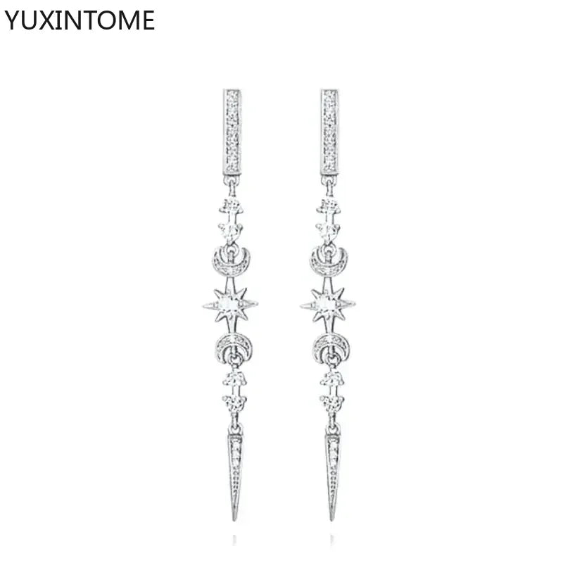 925 Sterling Silver Ear Needle Fashion Hoop Earrings White Crystal Luxury Women&