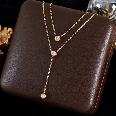 GANEMLY 316L Stainless Steel Water Drop Pendant Necklace For Women Trendy Drawstring Neck Chain 18K Gold Plated Jewelry Gift