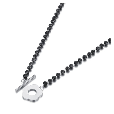 Lokaer Fashion Black CZ Crystal Charm Necklaces For Women Stainless Steel White Pearl Link Chain Bohemia Beach Necklace N22083