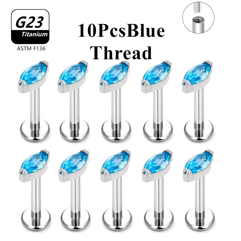 Wholesale Lot10PCS G23 Titanium Internally Threaded Push Pin Body Piercing Jewelry Nose Ring Earrings Stud CZ Ear Helix Pierc