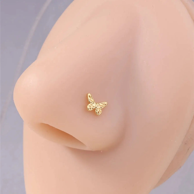 20G L Shaped Nose Studs Simple Mini Butterfly Design Gold Silver Color Nose Piercing for Women Girl Nostril Jewelry