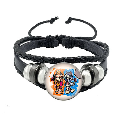 Horror Game Dandys World Astro Black Rope Button Leather Bracelet Goob Pebble Meme Kawaii Glass Cabochon Bracelet Friend jewelry