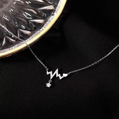 Korean Summer Zircon Heartbeat Pendant Necklace Female Personality Trend Ins Style Collarbone Chain Trendy Clavicle Chain