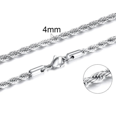 304 Stainless Steel Twist Rope Chain Necklace for Men Women PVD Gold Plated 2 3 4 5mm Width Accessories Wholesale