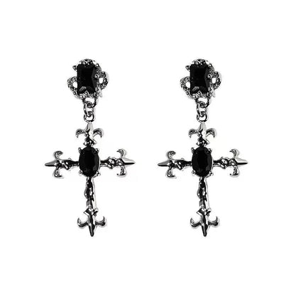 Gothic Large Detailed Cross Black Drill Jewel Earrings Punk Halloween Jewellery Creativity Fashion Gorgeous Statement Women Gift