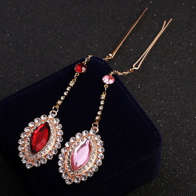 2024 Trend Big Crystal Pendant Forehead Chain Hairpin Hair Accessories Women's Ethnic Tiara Headpiece Tikka Indian Head Jewelry