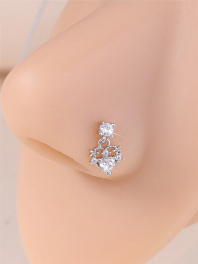 Thin Dangle Nose Studs Mini Pink CZ Heart Charm Dangle Nose Bone for Women Girl Cute Nose Piercing Jewelry Nostril Jewelry 24G